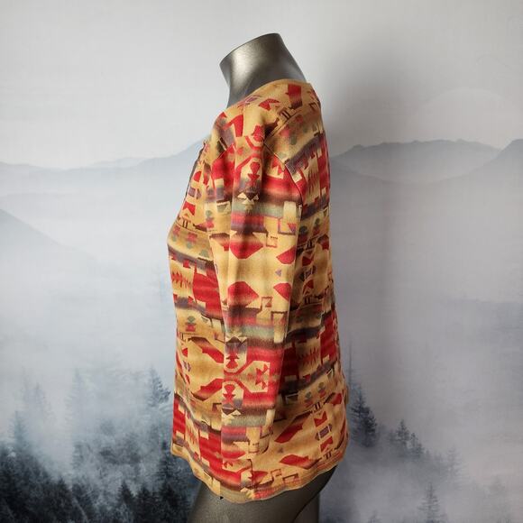 Vintage Chaps Denim Lace Up Western / Aztec Print 3/4 Top | Women's 1X - Picture 6 of 12